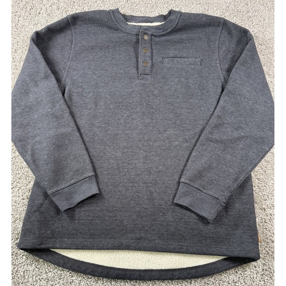 LL Bean Sherpa Lined Waffle Henley Sweater Pullover Quarter Snap Gray Mens Large - Picture 2 of 9